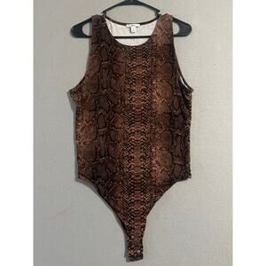 Bar III Snake Skin Bodysuit Women's XL Tank Brown Snap Closure
